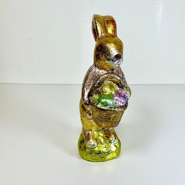 1990s Vintage Shabby Chic Foil Covered Plaster Faux Chocolate Bunny Figurine For Sale - Image 10 of 15
