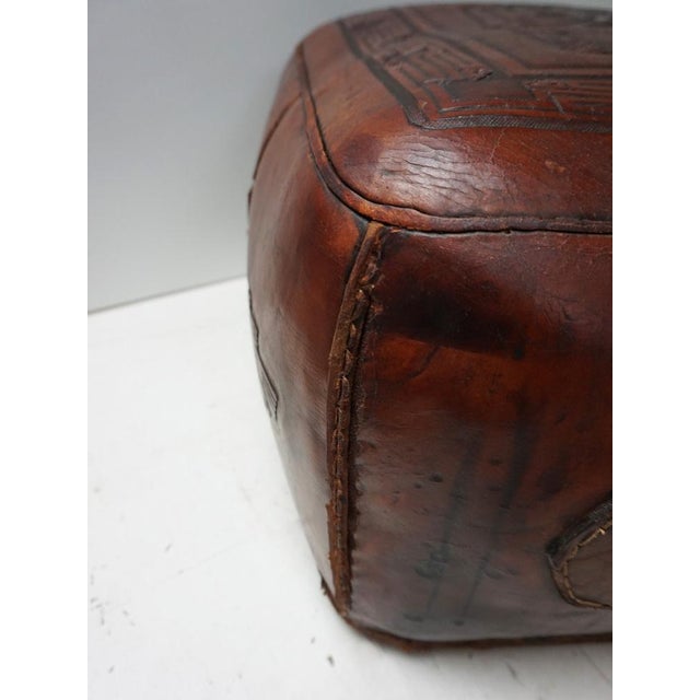 Boho Chic Square Saddle Leather Ottoman by Angel Pazmino, 1970s For Sale - Image 3 of 13