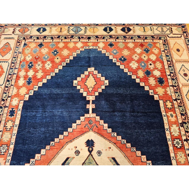 Vintage Turkish Azeri Rug, Hand-Knotted Wool, Geometric Design, Navy & Red, 8x11 For Sale - Image 14 of 15