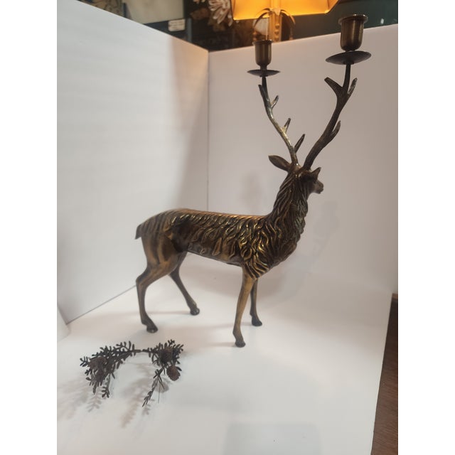 Metal Beautiful Solid Brass Stag Candleabra For Sale - Image 7 of 11