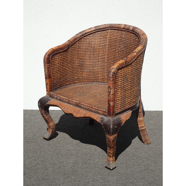 Coastal Share Vintage Mid Century Wicker Barrel Back Side Chair For Sale - Image 3 of 14