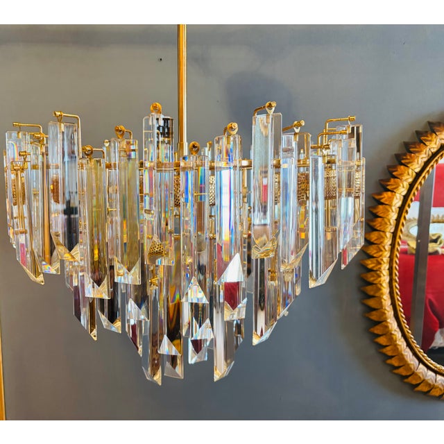 Metal Cristal Triedri Murano Glass Chandelier by Venini For Sale - Image 7 of 18