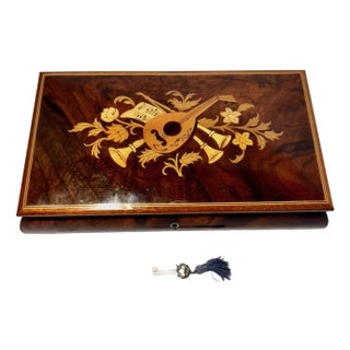 1960s Large Jewelry Music Box With Key, Made in Italy by Reuge For Sale