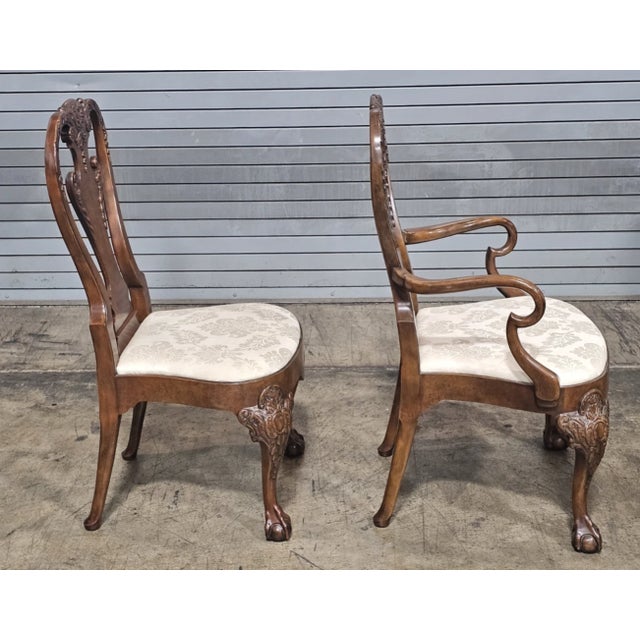 Late 20th Century Share Set of 6 Baker Stately Homes Burl Walnut Dining Chairs Claw & Ball Feet George I For Sale - Image 10 of 16
