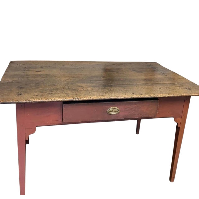 Late 18th Century Circa 1797 Pennsylvania Farm Table With Original Red Brick Paint & Patinated Wood Top For Sale - Image 5 of 6