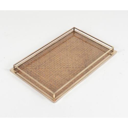 Metal Mid-Century Modern Serving Tray in Rattan and Brass from Christian Dior, 1970s For Sale - Image 7 of 12
