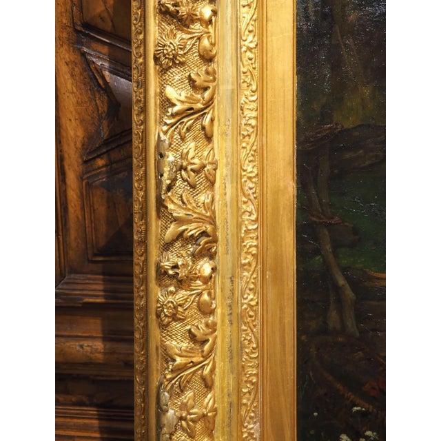 Rustic European Antique Oil Painting, “Children Eating Cherries in the Garden”, 1880 For Sale - Image 3 of 12