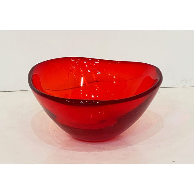 Mid Century Modern Red Murano Glass Bowl From Italy For Sale - Image 4 of 8