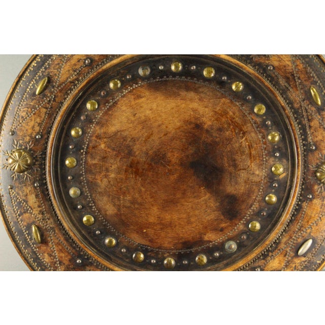 Brown 1850's-60's Treen Turned Wood & Brass Alms Dish Platter Charger, Victorian For Sale - Image 8 of 18