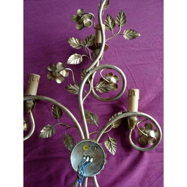 1960s French Mid Century Gilt Metal Floral Design Wall Sconces Style Bagues - a Pair For Sale - Image 4 of 7