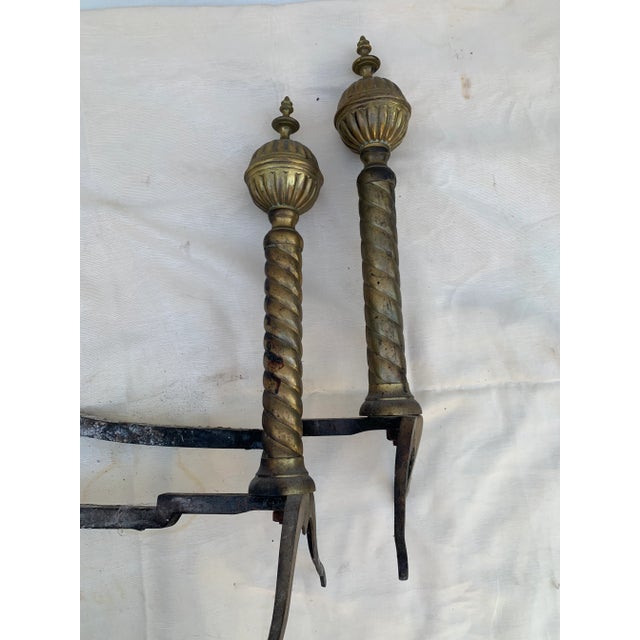 Vintage 1960s Wrought Iron and Brass Andirons- a Pair For Sale - Image 10 of 10