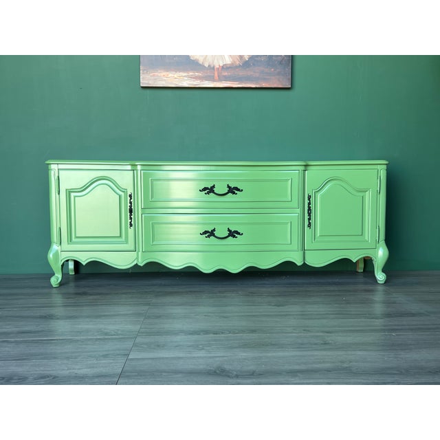 Late 20th French Style Green Lacquered Console Cabinet For Sale - Image 9 of 15