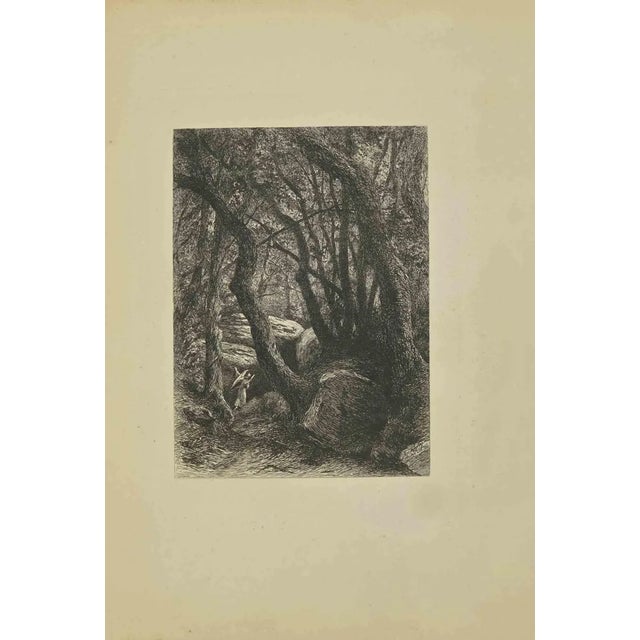 Eugène Burnand, In The Forest, Etching, Late 19th Century For Sale