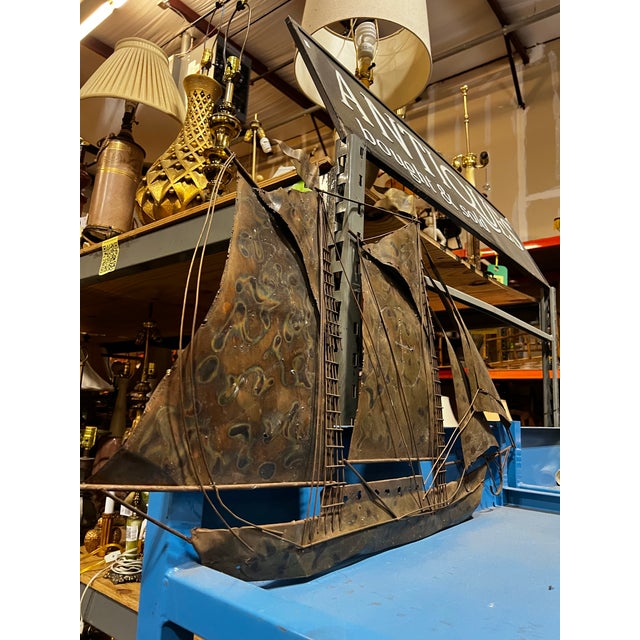 Up for consideration is a beautiful vintage large metal flat ship sculpture. This would look lovely in your home, and it...