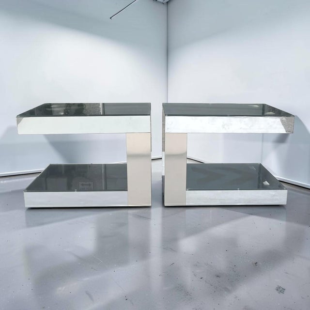 Ello Furniture 1970s Ello Chrome and Bonze Side Tables For Sale - Image 4 of 6