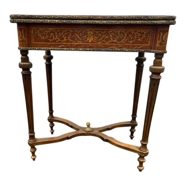 Early 20th Century Antique French Inlaid Game Table With Green Felt For Sale