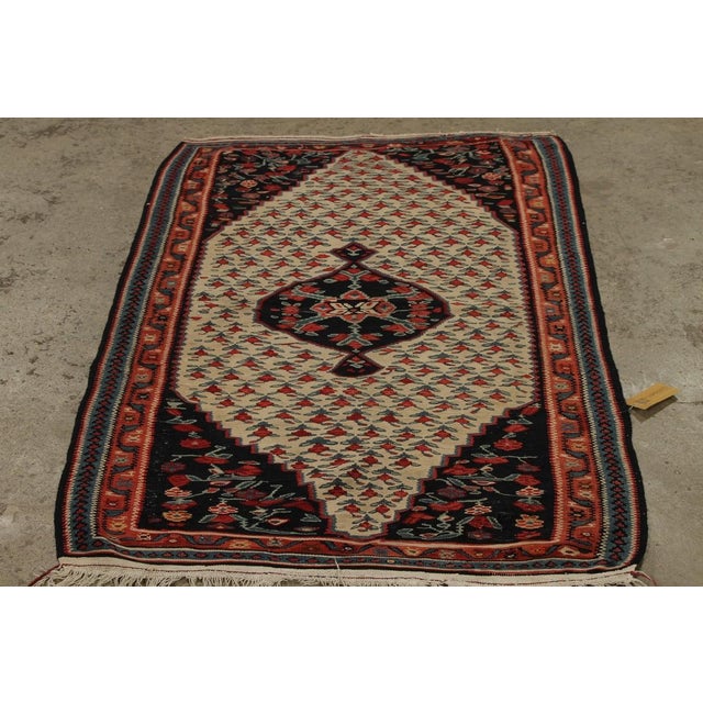 Tribal Vintage Persian Senneh Kilim in Beige With Red and Blue Floral Patterns For Sale - Image 3 of 6