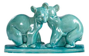 Art Deco Teddy Bear Statue in Turquoise Craquele Ceramic from LV Ceram, 1920s-1940s