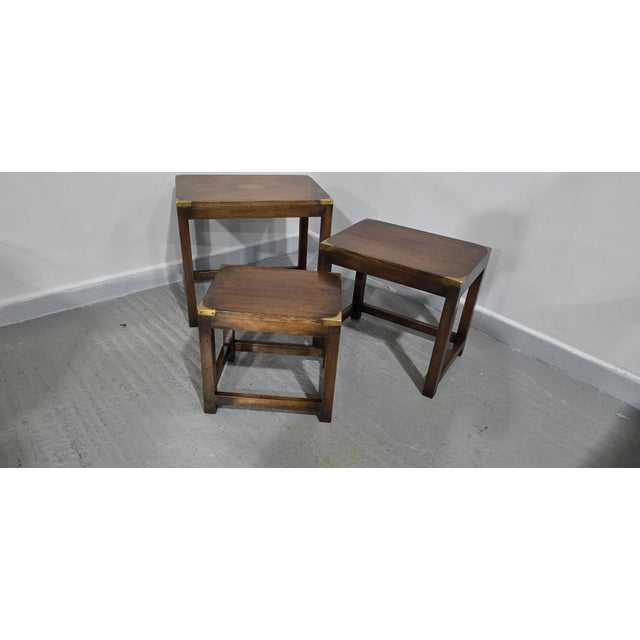 Wood Campaign Mahogany Nesting Tables, 1920s, Set of 3 For Sale - Image 7 of 9