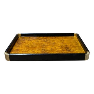 Chinoiseries Golden Brown Burl Rectangular Wood Accent Tray For Sale