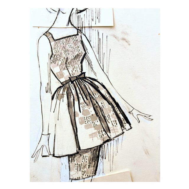 Mid-Century Fashion Illustration Sketch, 1960 — Original Advertising Magazine Art For Sale - Image 4 of 7
