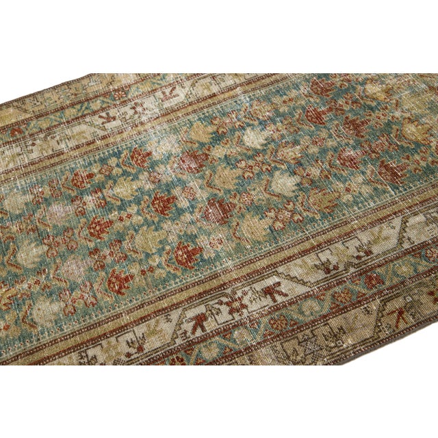 Antique Handmade Malayer Persian Blue Wool Runner With an Allover Pattern For Sale - Image 4 of 8