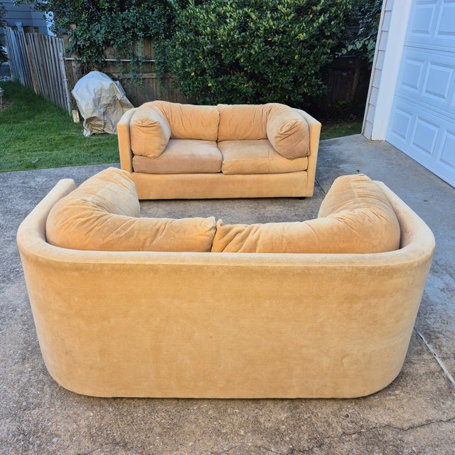 Pair of 1980s John Mascheroni for Swaim Postmodern Curved Back Playpen Style Love Seats For Sale - Image 16 of 16