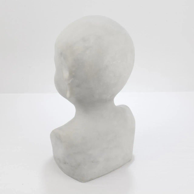 Carved Renaissance Style Cararra Marble Bust of a Child After Desiderio For Sale - Image 10 of 13