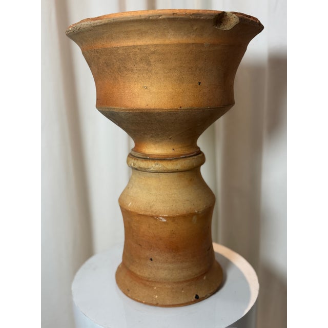 Rustic Antique Two-Piece Terracotta Hourglass Vessel – Sculptural Rustic Pottery For Sale - Image 3 of 9