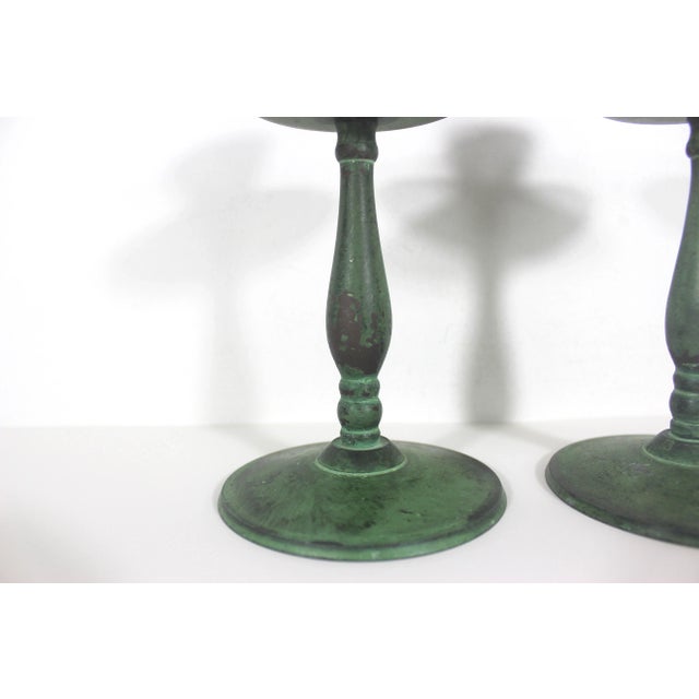 Vintage Pair of Brass Candle Holders With Verdigris Patina Green Candleholder For Sale - Image 6 of 6
