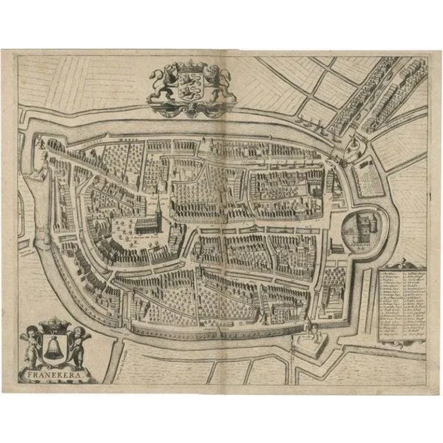 Paper Antique Map of the City of Franeker attributed to Janssonius, 1657 For Sale - Image 7 of 7