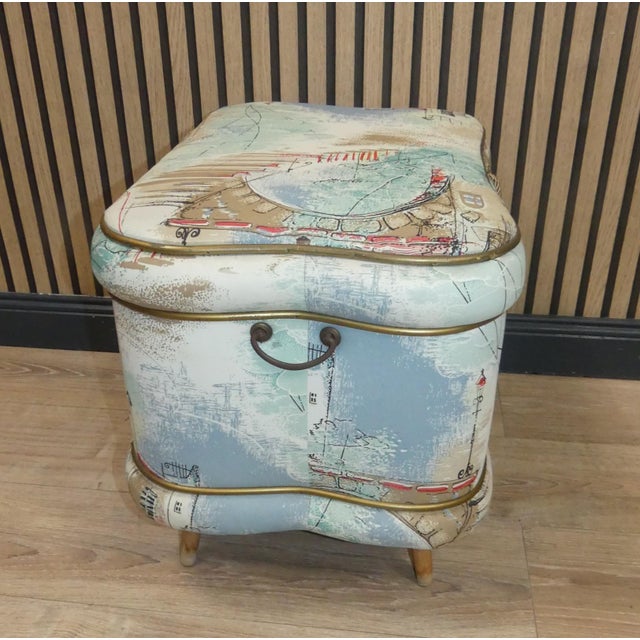 Wood Pastel Patterned Laundry Ottoman, 1950s For Sale - Image 7 of 13