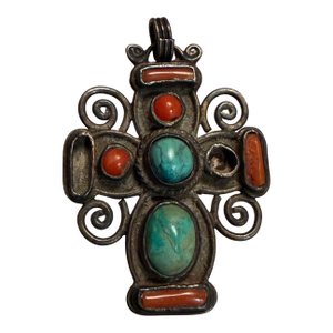Matilde Poulat Matl Mexican Silver and Turquoise Cross Pendant