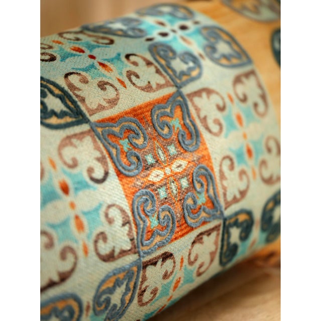 "Unveil the secret garden within your home with our Mosaic Embroidered Pillow. Enveloped in a burst of natural colours...