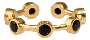 Minimalist Black Onyx Stone & Gold Stackable Ring, Size 4