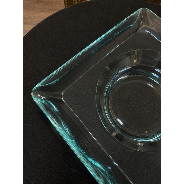 Vintage Fontana Arte Aquamarine Crystal Glass Vide Poche Square Catchall Tray Italy Mid-Century For Sale - Image 9 of 10