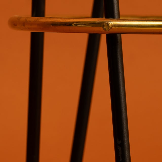 Mid-Century Modern Mid-Century Modern High Bar Stools in Black Iron with Brass and Mustard, 1950s, Set of 2 For Sale - Image 3 of 5