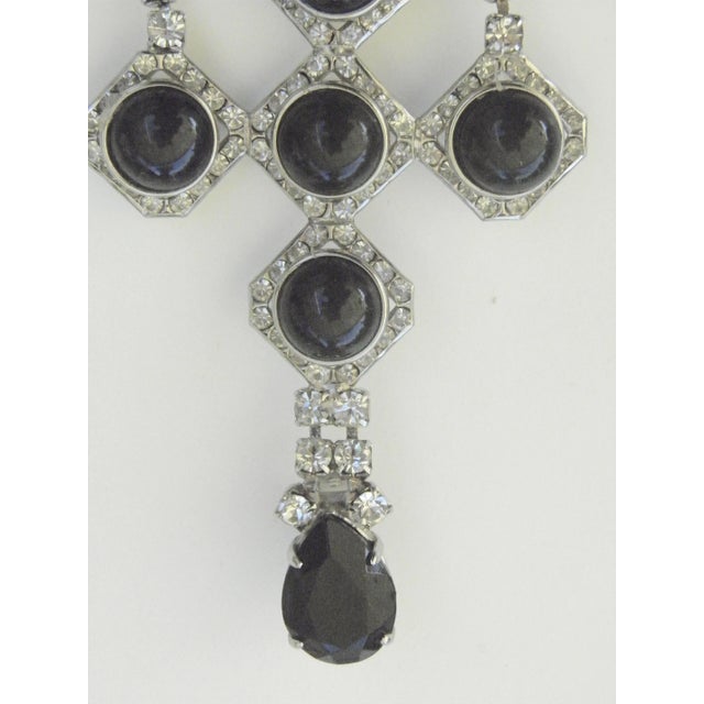 Art Deco 1940s Onyx Diamente Sterling Chandelier Earrings - 2 Pieces For Sale - Image 3 of 5