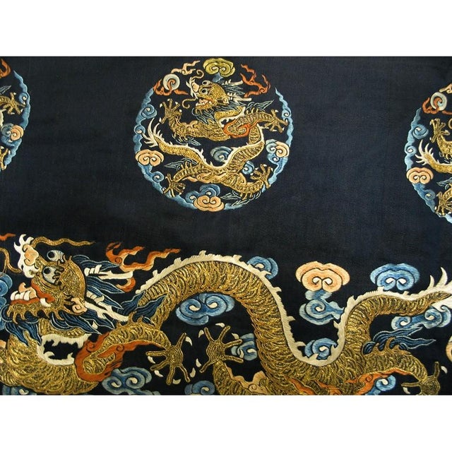 Antique Chinese - Textile Small Scatter Size Silk & Metallic Thread Black Rug For Sale In New York - Image 6 of 9