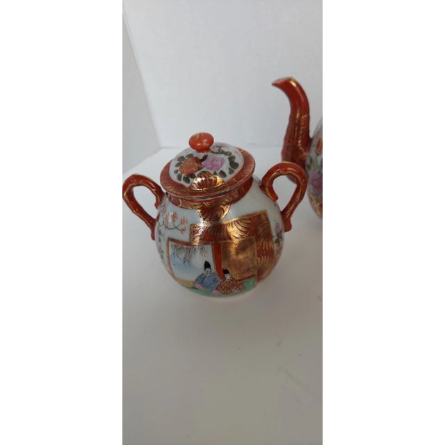 Vintage Asian Tea Pot, Covered Sugar Bowl, and Creamer Set- 3 Pieces For Sale - Image 10 of 12