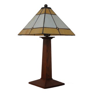 Stickley Slag Glass Mission Oak Lamp For Sale