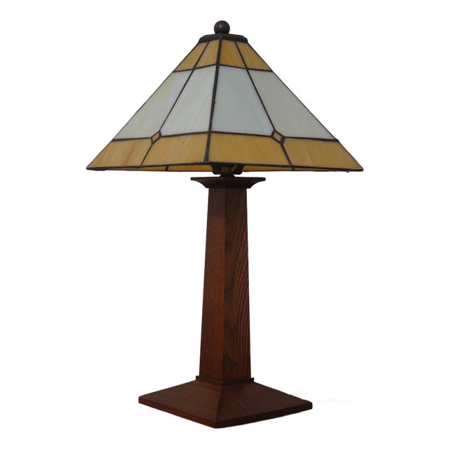 Stickley Slag Glass Mission Oak Lamp For Sale