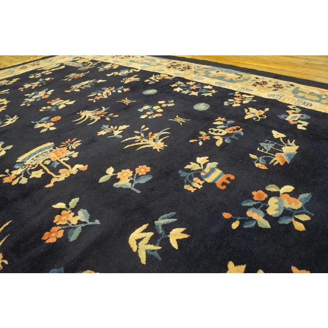 1920s Blue Navy Floral Classic Antique Chinese Peking Carpet 9'2'' X 11'8'' Knotted Wool Rug For Sale In New York - Image 6 of 9