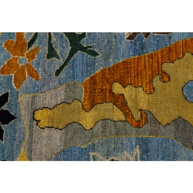 Modern Blue and Gold Bidjar Style Hand-Knotted Wool Rug With Palmette Motifs For Sale - Image 11 of 11