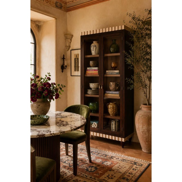 Wood Late 20th Century Designer Contemporary Lighted Curio Display Cabinet Cherry Wood Glass 82”h For Sale - Image 7 of 7