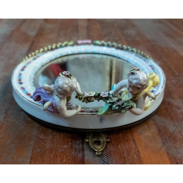 19th Century Dresden German Porcelain Mirror With Cherubs, Sitzendorf Mark For Sale - Image 12 of 17