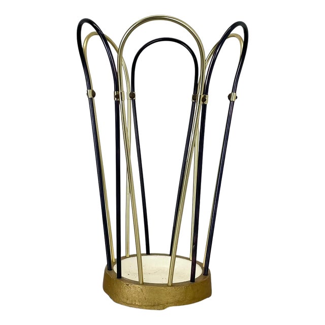 Mid-Century Modernist Bauhaus Metal Brass Umbrella Stand, Germany, 1950s For Sale