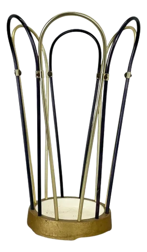 Mid-Century Modernist Bauhaus Metal Brass Umbrella Stand, Germany, 1950s