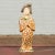 A small Chinese vintage statue of a court lady dressed in a brown geometric patterns kimono and holding a swaddled baby....