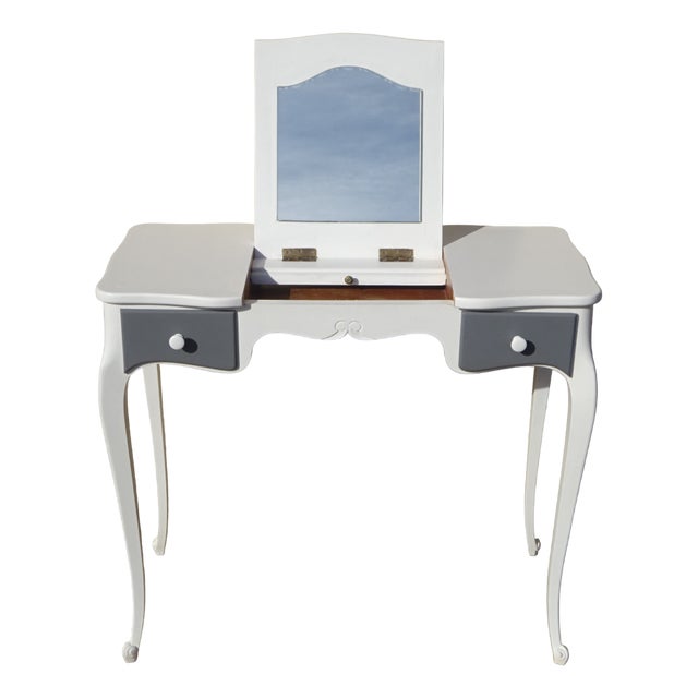 Small White and Gray Dressing Table For Sale